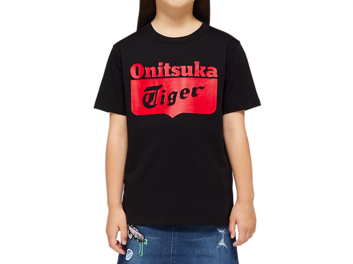 Onitsuka Tiger Logo-T-Shirt Kinder Leistung Schwarz/Rot-Alarm 8X88673 Kleidung