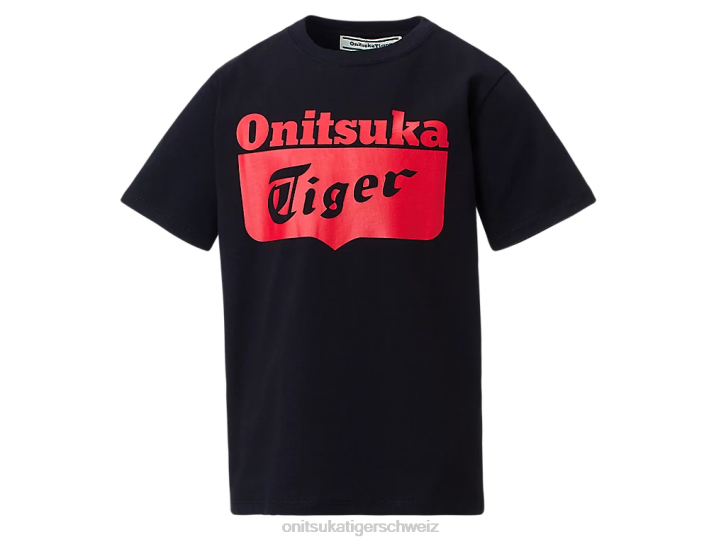 Onitsuka Tiger Logo-T-Shirt Kinder Leistung Schwarz/Rot-Alarm 8X88673 Kleidung