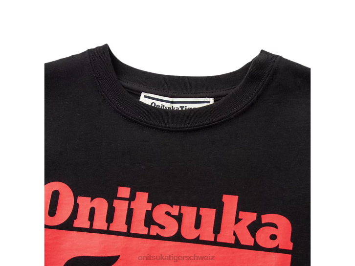 Onitsuka Tiger Logo-T-Shirt Kinder Leistung Schwarz/Rot-Alarm 8X88673 Kleidung