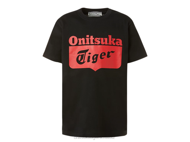 Onitsuka Tiger Logo-T-Shirt Kinder Performance Schwarz/Feuerrot 8X88676 Kleidung