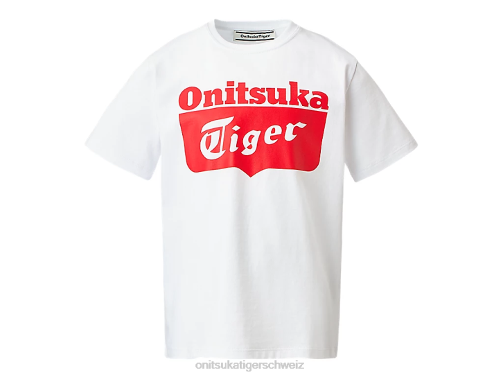 Onitsuka Tiger Logo-T-Shirt Kinder echter Weiß/Rot-Alarm 8X88670 Kleidung