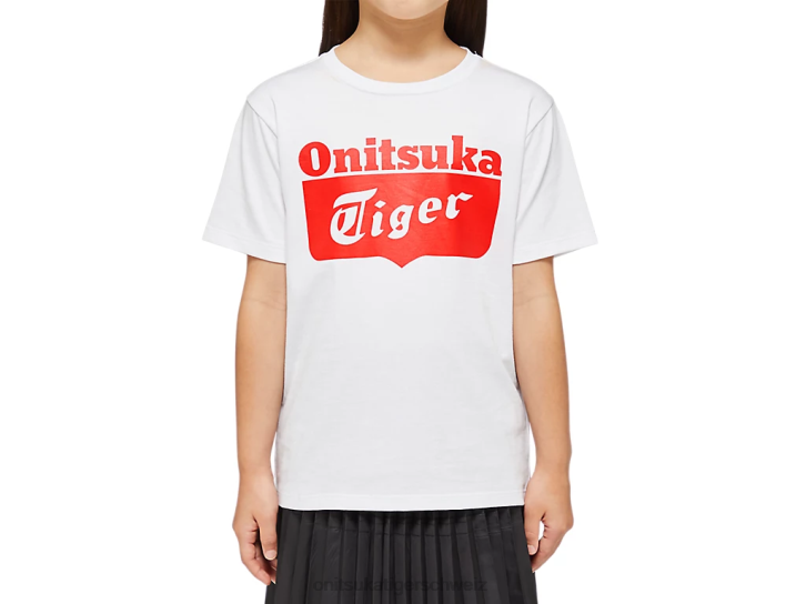 Onitsuka Tiger Logo-T-Shirt Kinder echter Weiß/Rot-Alarm 8X88670 Kleidung