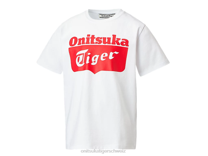 Onitsuka Tiger Logo-T-Shirt Kinder echter Weiß/Rot-Alarm 8X88670 Kleidung