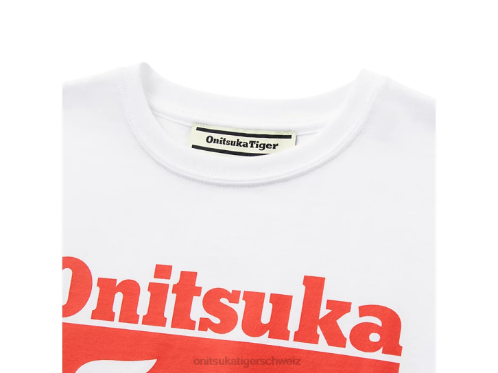 Onitsuka Tiger Logo-T-Shirt Kinder echter Weiß/Rot-Alarm 8X88670 Kleidung