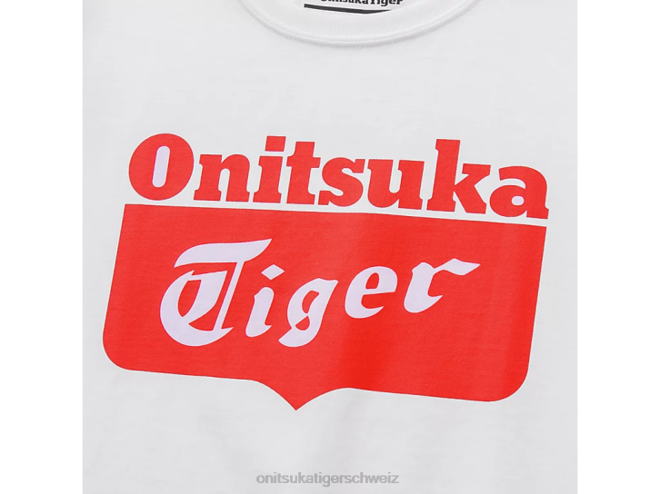 Onitsuka Tiger Logo-T-Shirt Kinder echter Weiß/Rot-Alarm 8X88670 Kleidung