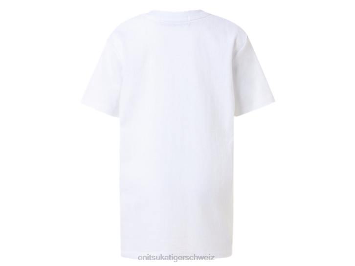 Onitsuka Tiger Logo-T-Shirt Kinder echtes Weiß/Feuerrot 8X88677 Kleidung
