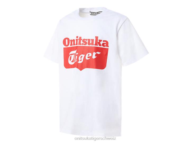 Onitsuka Tiger Logo-T-Shirt Kinder echtes Weiß/Feuerrot 8X88677 Kleidung