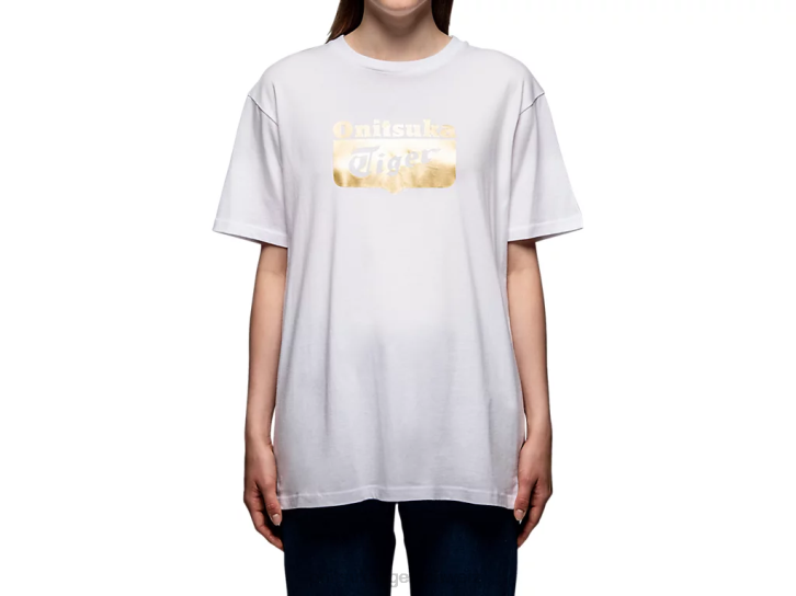 Onitsuka Tiger Logo-T-Shirt unisex echtes Weiß/Reichgold 8X88482 Kleidung