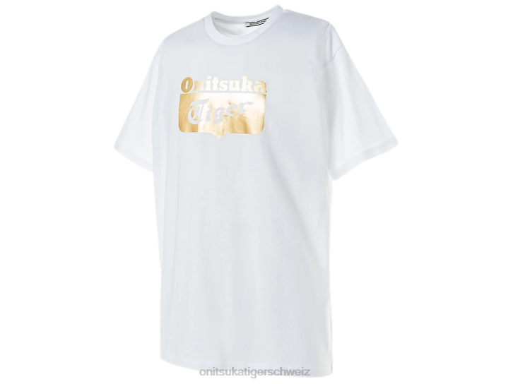 Onitsuka Tiger Logo-T-Shirt unisex echtes Weiß/Reichgold 8X88482 Kleidung