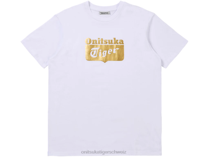 Onitsuka Tiger Logo-T-Shirt unisex echtes Weiß/Reichgold 8X88482 Kleidung