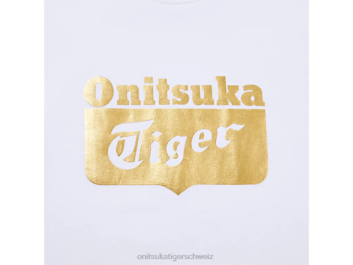 Onitsuka Tiger Logo-T-Shirt unisex echtes Weiß/Reichgold 8X88482 Kleidung