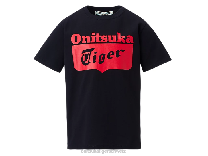 Onitsuka Tiger Logo-T-Shirt Kinder Leistung Schwarz/Rot-Alarm 8X88673 Kleidung