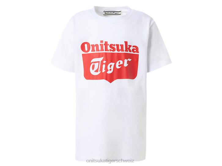 Onitsuka Tiger Logo-T-Shirt Kinder echtes Weiß/Feuerrot 8X88677 Kleidung
